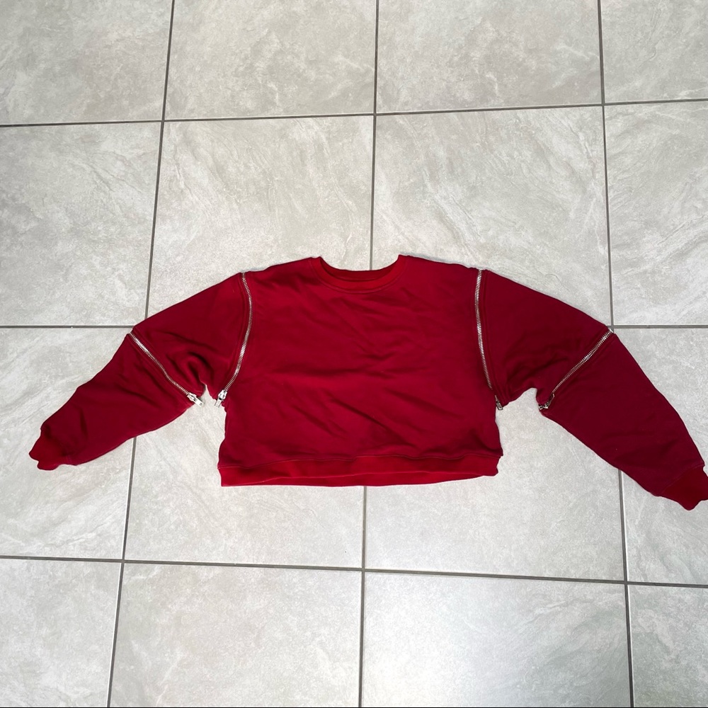 trendy zipper sleeve cropped LF crewneck